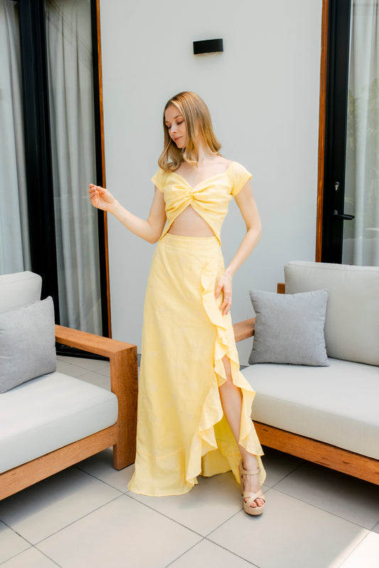 Vestido Hanadí Amarillo Lino Bordado Limited Edition