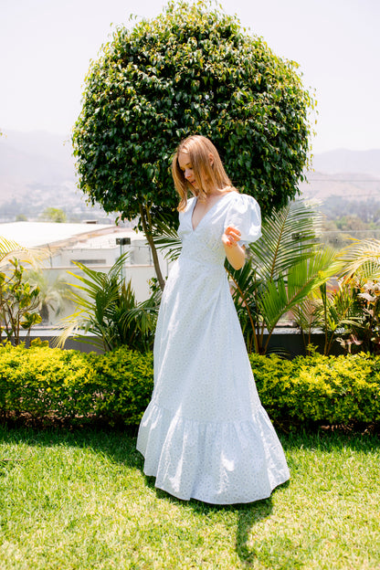 Vestido Mara Broderie Celeste