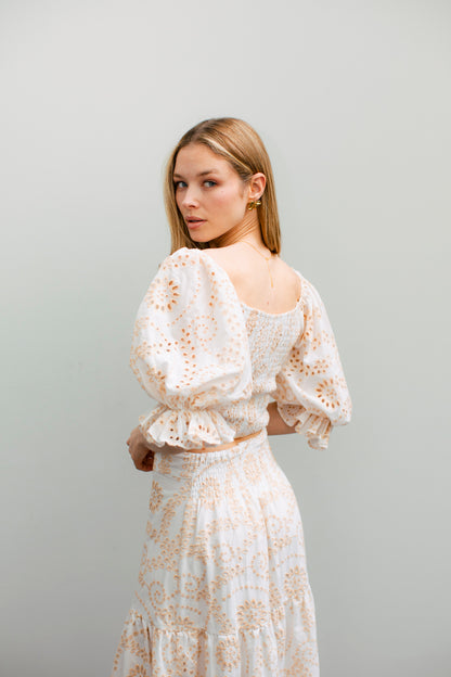 Falda Fiora Broderie Beige
