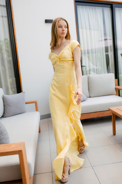 Vestido Georgia Amarillo Lino Bordado Limited Edition