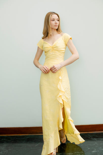 Vestido Georgia Amarillo Lino Bordado Limited Edition