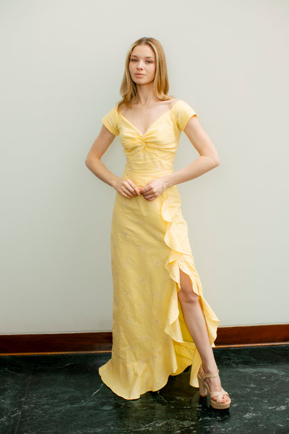 Vestido Georgia Amarillo Lino Bordado Limited Edition