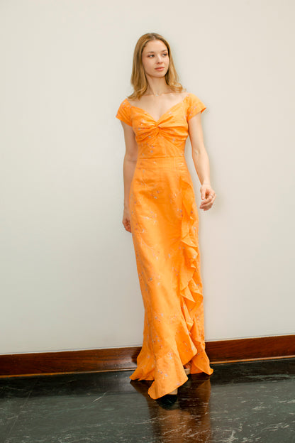 Vestido Georgia Naranja Lino Bordado Limited Edition