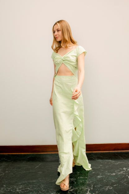 Vestido Hanadi Verde Lino Bordado  Limited Edition