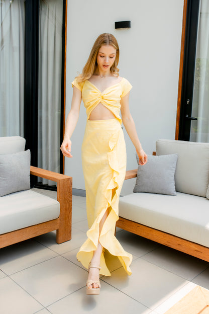 Vestido Hanadí Amarillo Lino Bordado Limited Edition